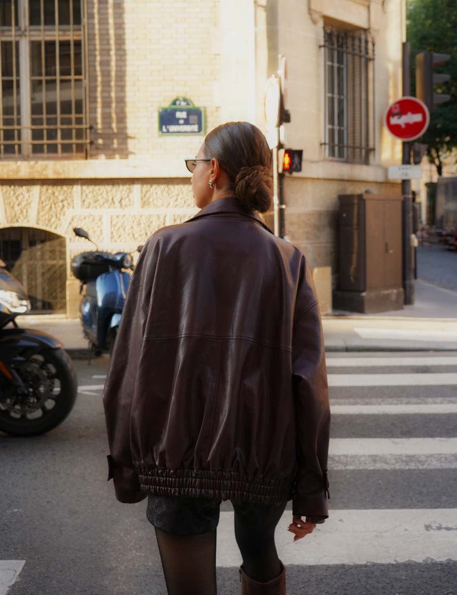 【10月中旬発送】Vegan leather city jacket / 葡萄茶(burgundy)