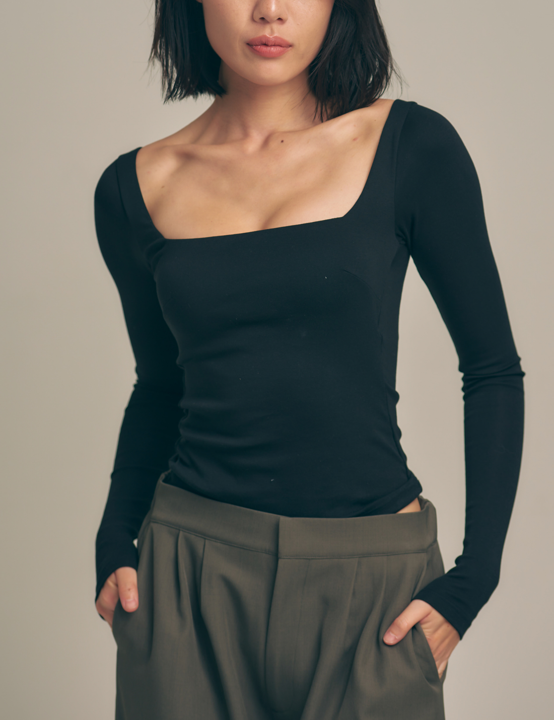 Dreamy×WABISABI long sleeve top / 墨(black)