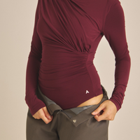 Elegant Draped Padded Long Sleeve / 葡萄茶(burgundy)