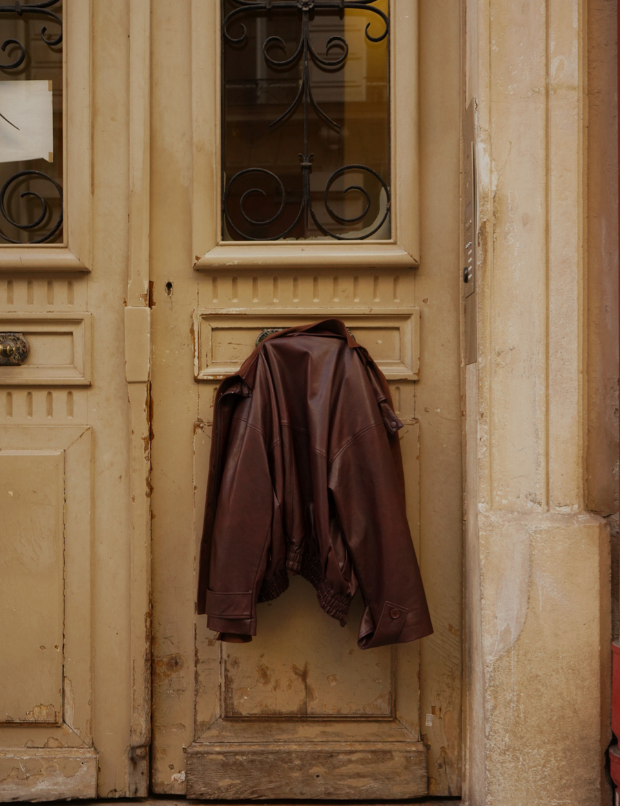 【10月中旬発送】Vegan leather city jacket / 葡萄茶(burgundy)