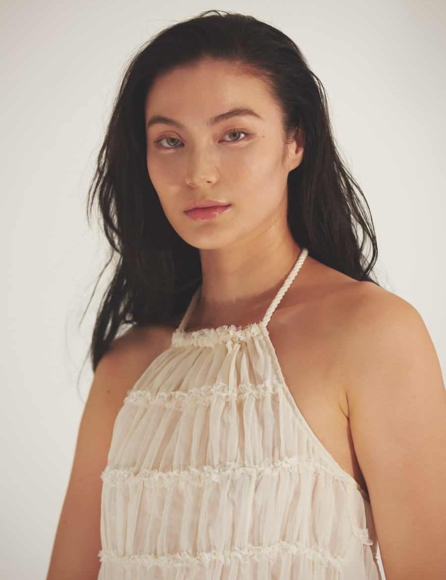 Ocean Breeze Elegant  Chiffon Top / 胡粉(off white)