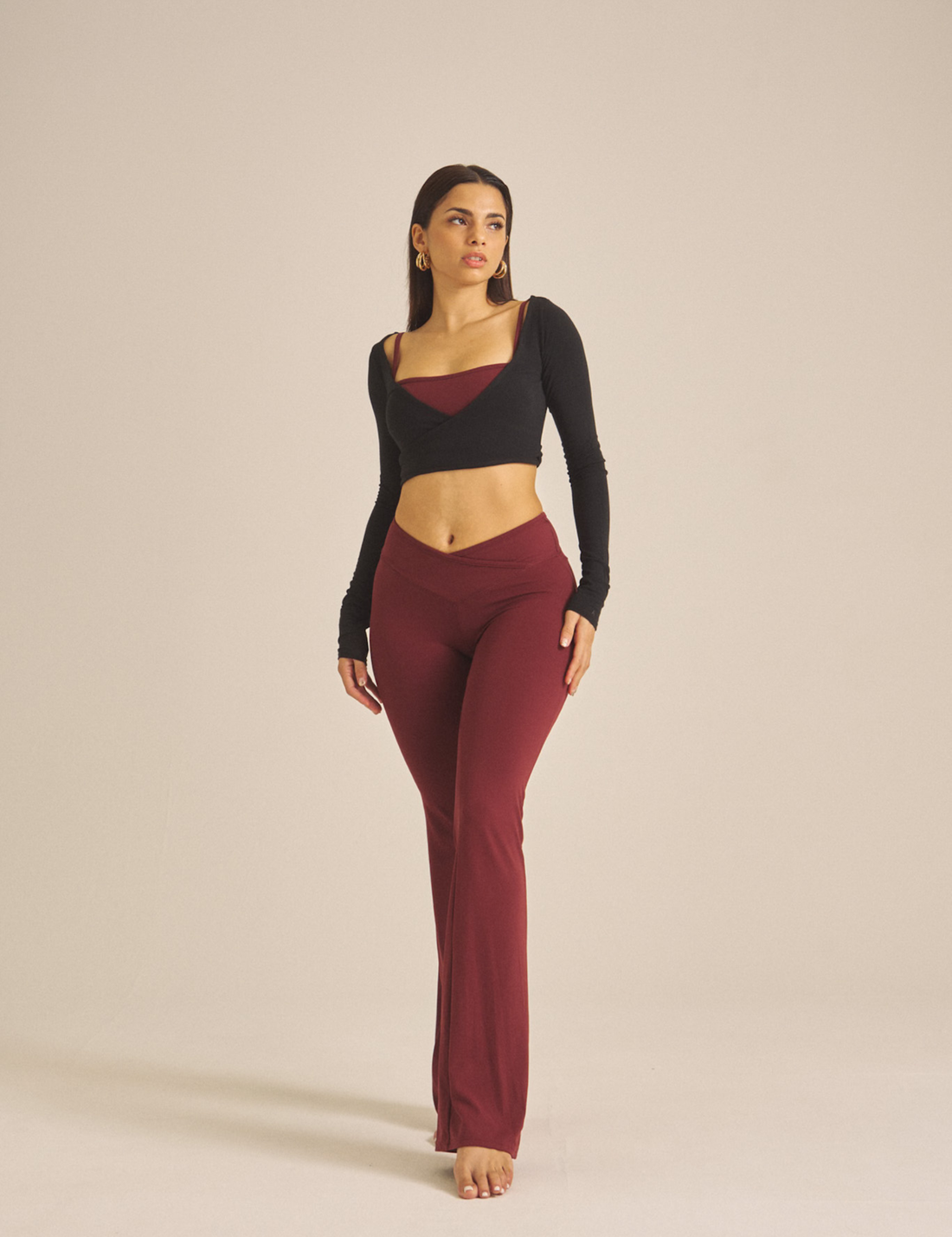 Maple Curve Flare Leggings / 葡萄茶(burgundy)