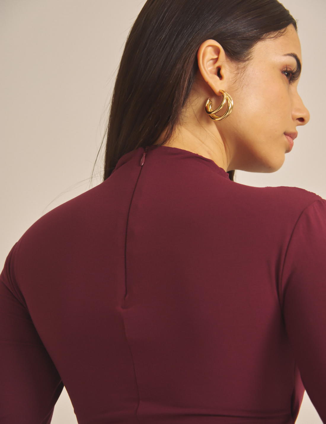 Elegant Draped Padded Long Sleeve / 葡萄茶(burgundy)