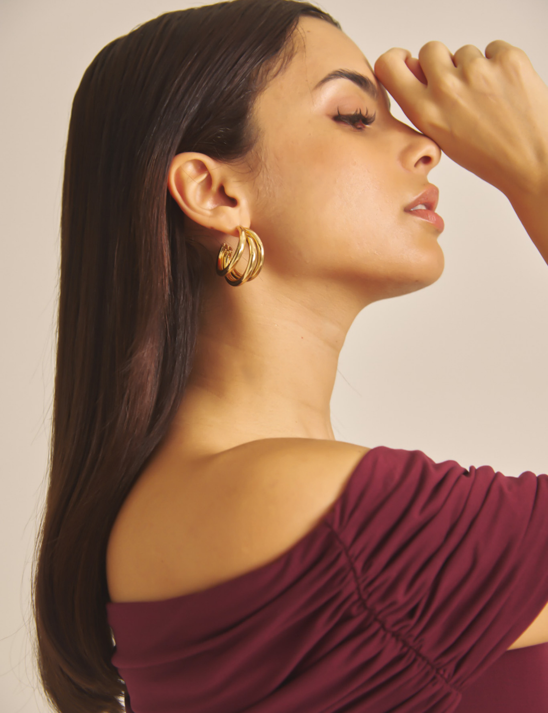 Elegant Draped Padded Top / 葡萄茶(burgundy)