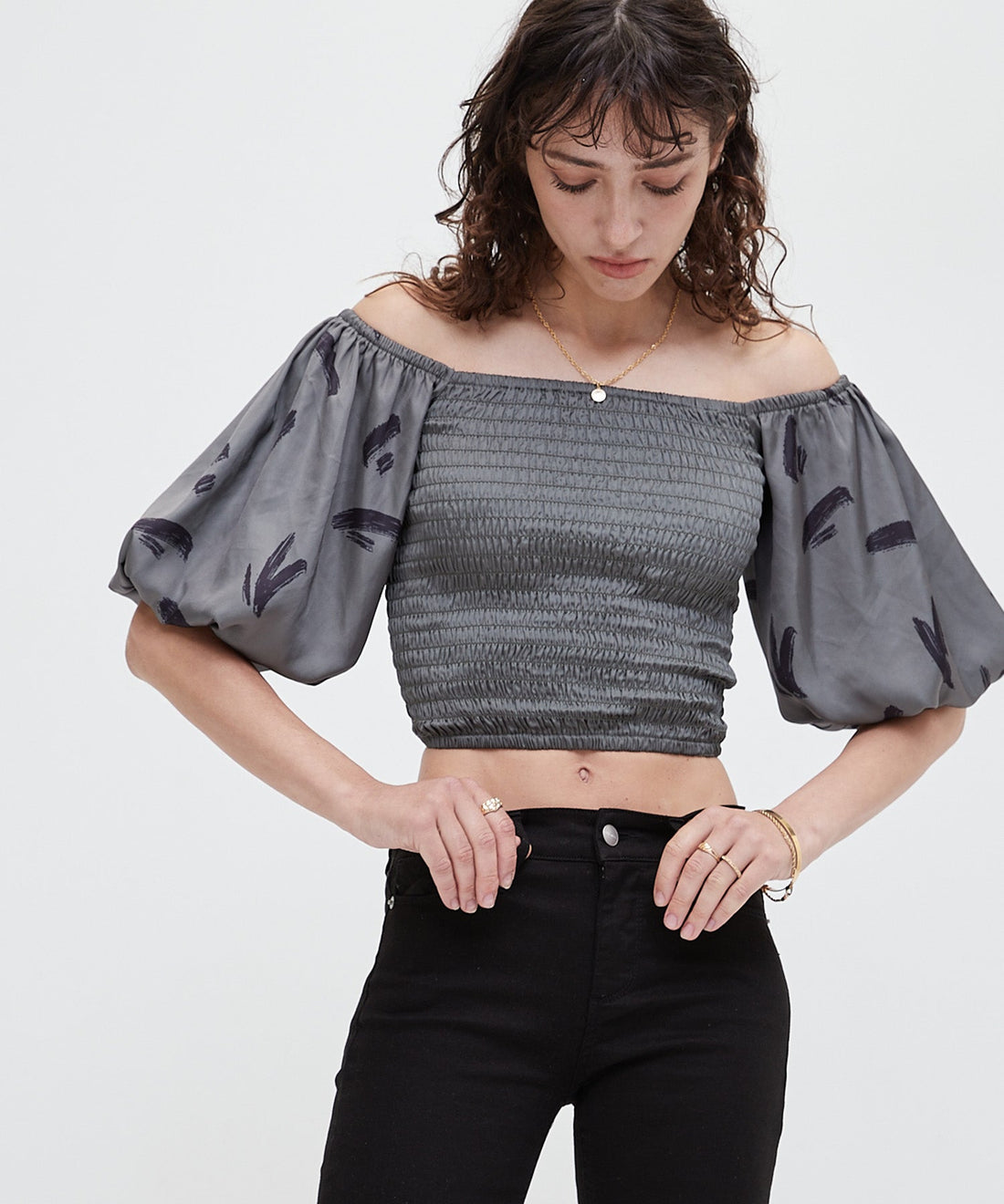 two way silky balloon sleeve top