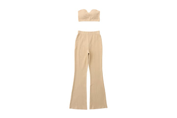 rib fit flare pants with bandeau set