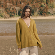 reversible V-neck knit cardigan
