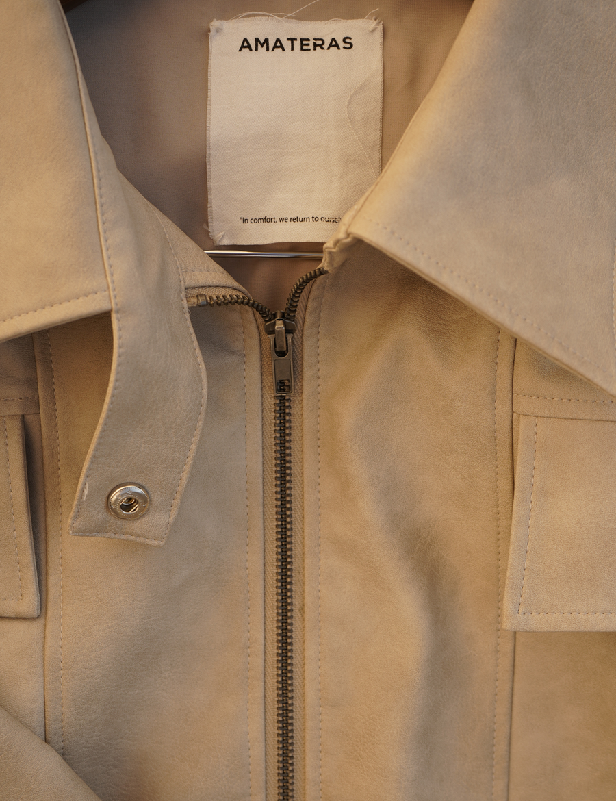【10月中旬発送】Vegan leather city jacket / 白花(ivory)