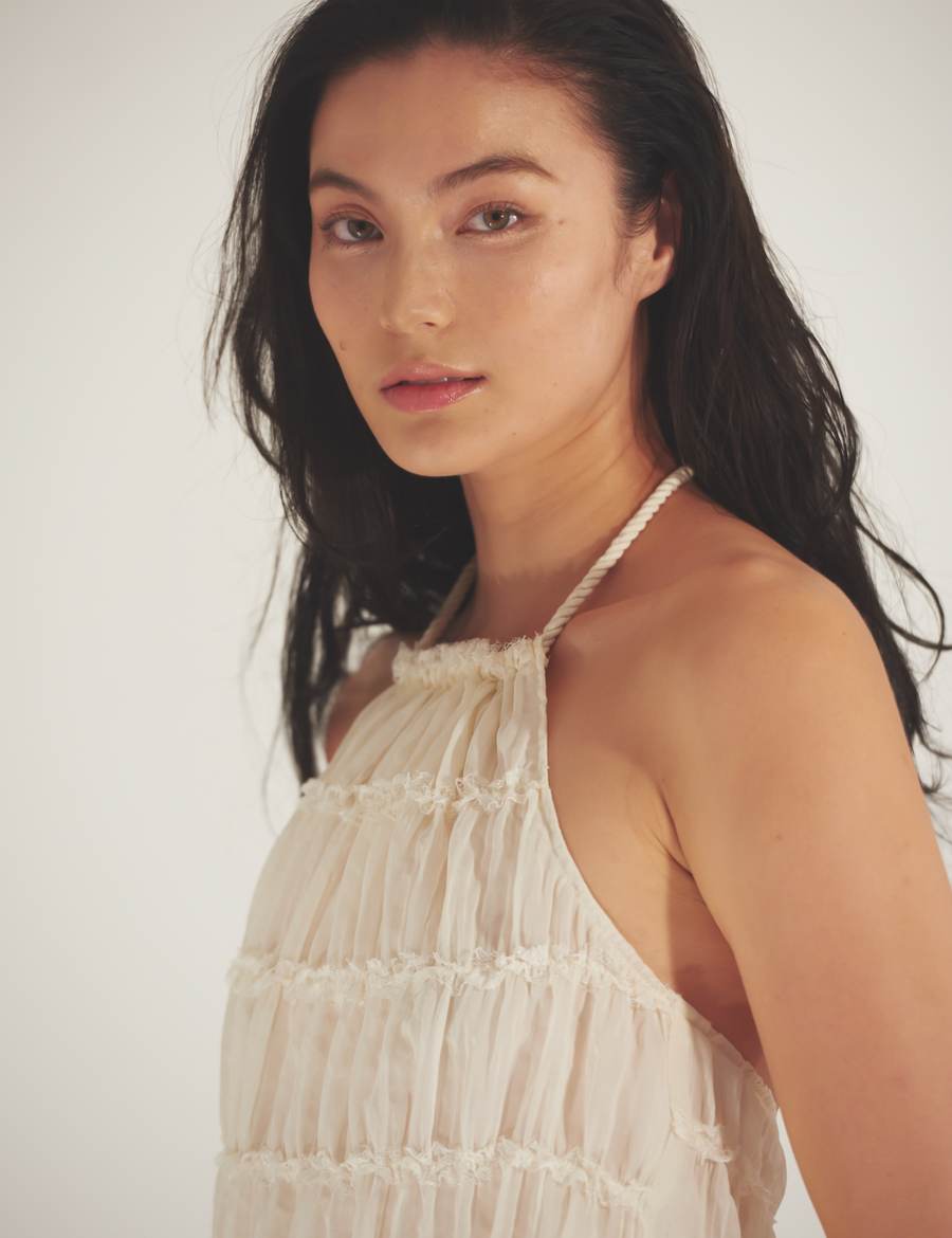 Ocean Breeze Elegant  Chiffon Top / 胡粉(off white)