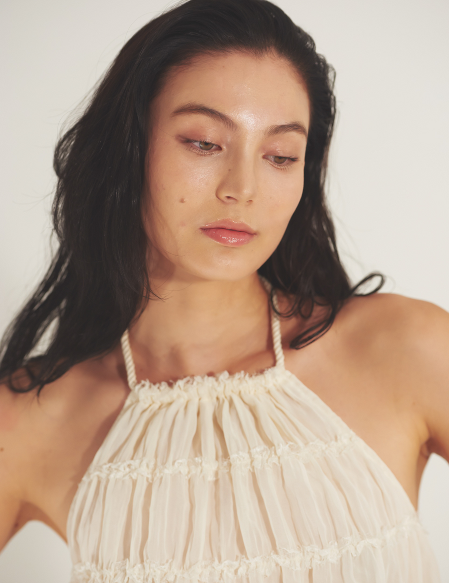 Ocean Breeze Elegant  Chiffon Top / 胡粉(off white)