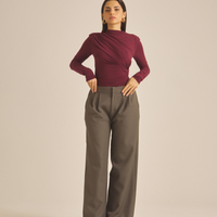 Elegant Draped Padded Long Sleeve / 葡萄茶(burgundy)