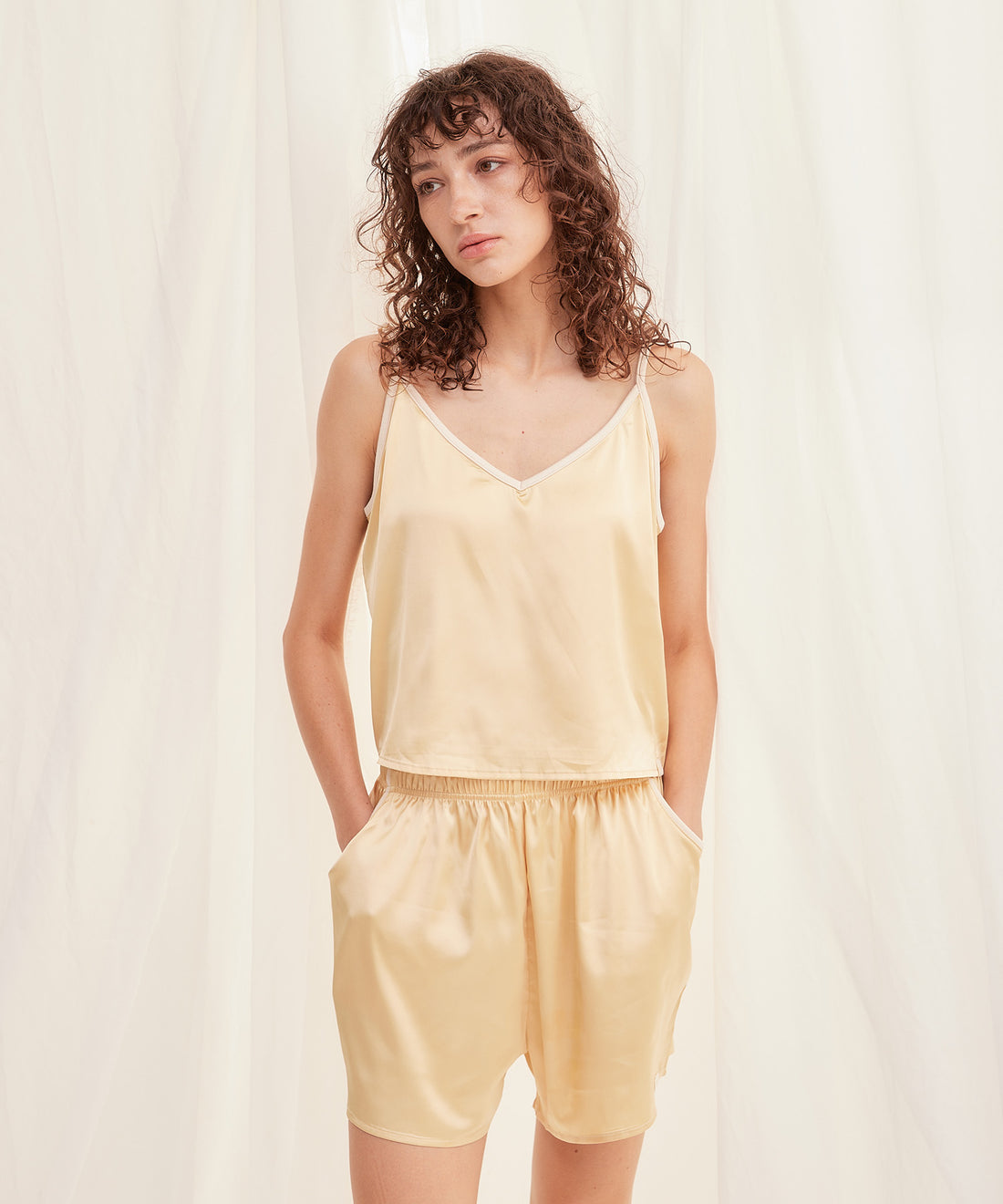 mix and match smooth satin pants / 枯茶(dark brown)