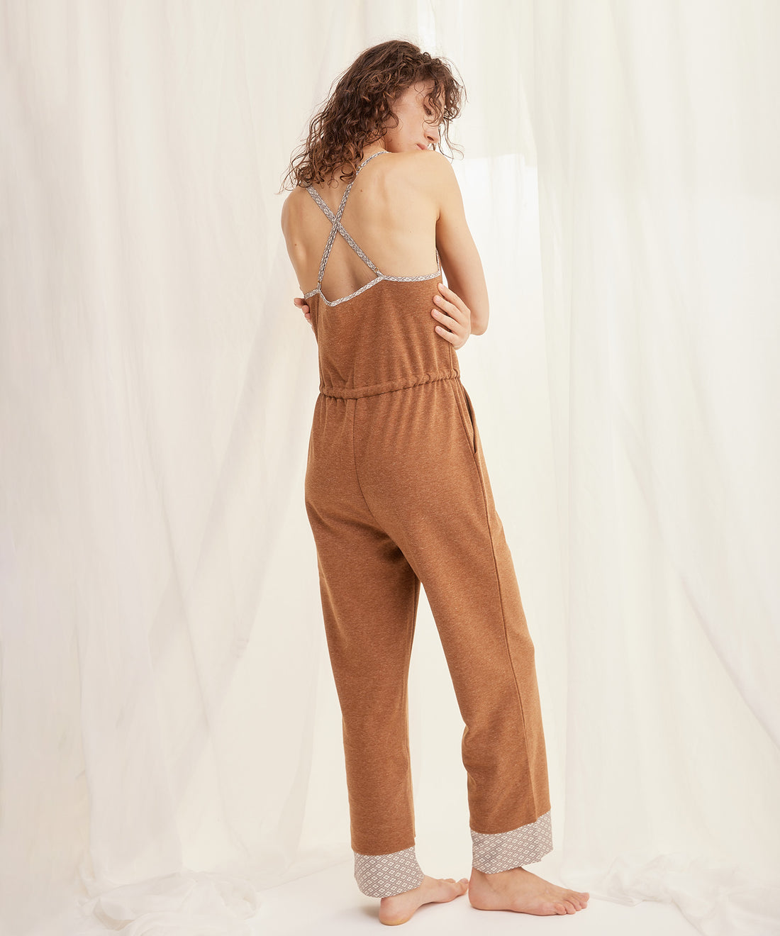 cotton blend styleup rompers / 胡桃(light brown)