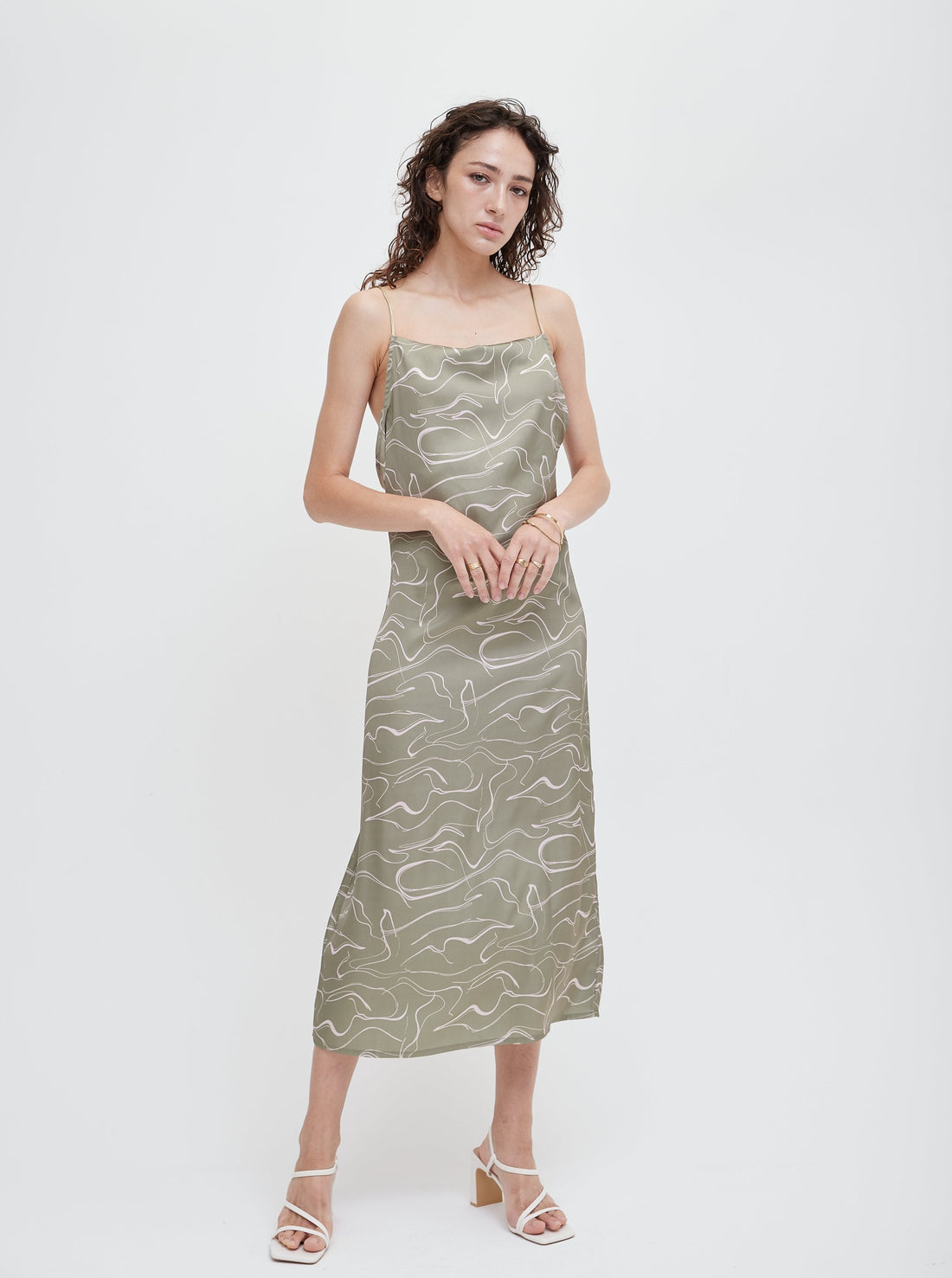 elegant satin dress / sage