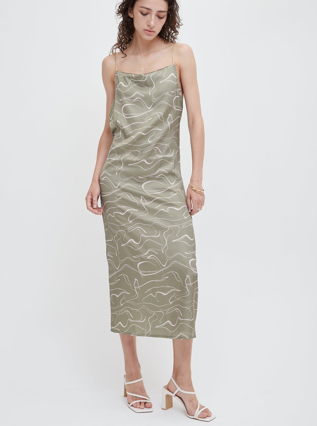 elegant satin dress / sage