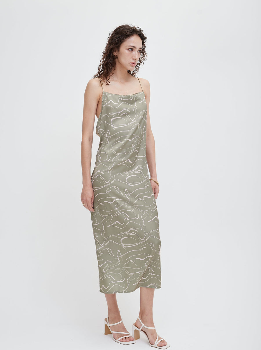 elegant satin dress / sage