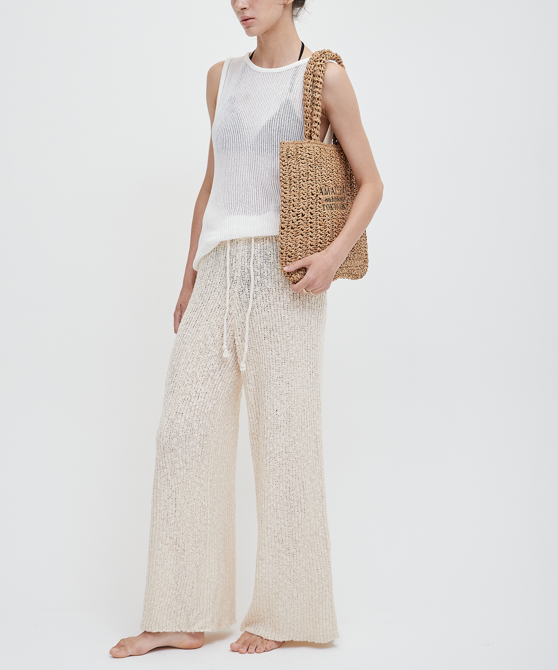 knit loose pants with satin petticoat