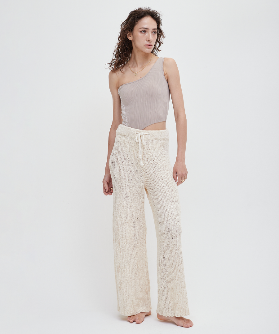 knit loose pants with satin petticoat
