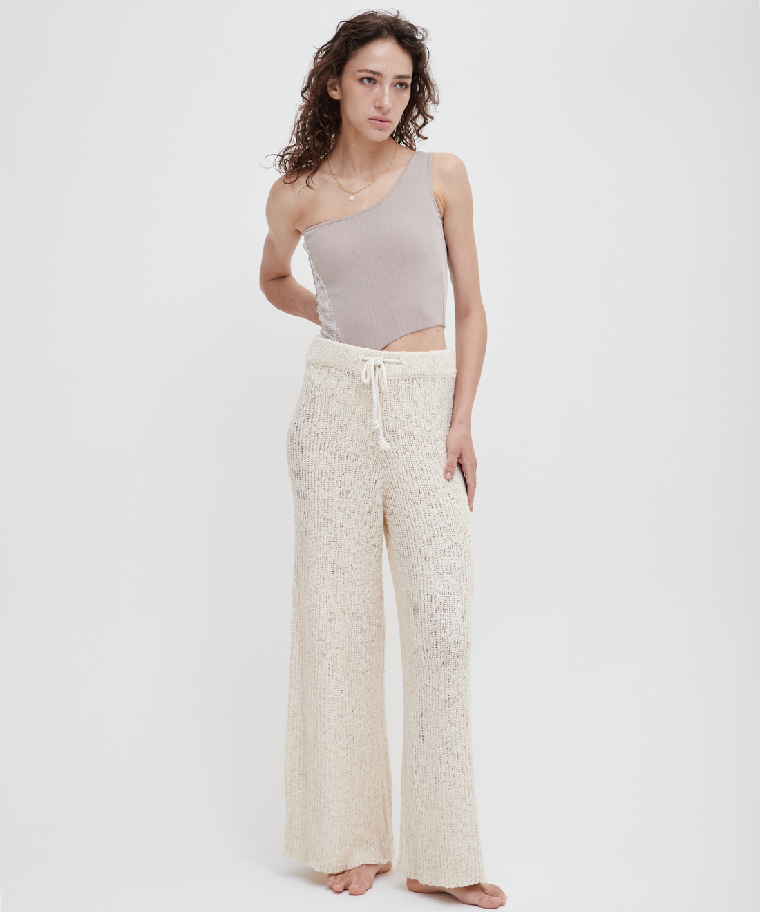 knit loose pants with satin petticoat