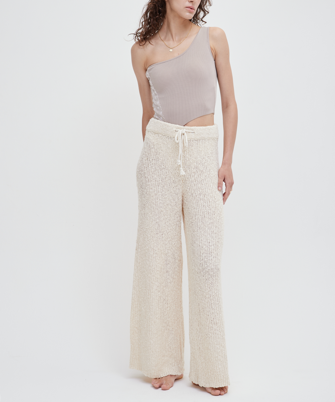 knit loose pants with satin petticoat