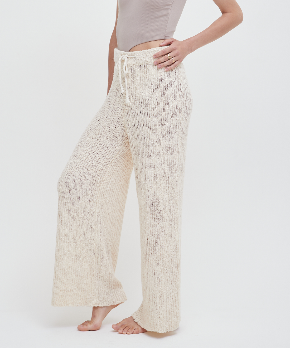 knit loose pants with satin petticoat