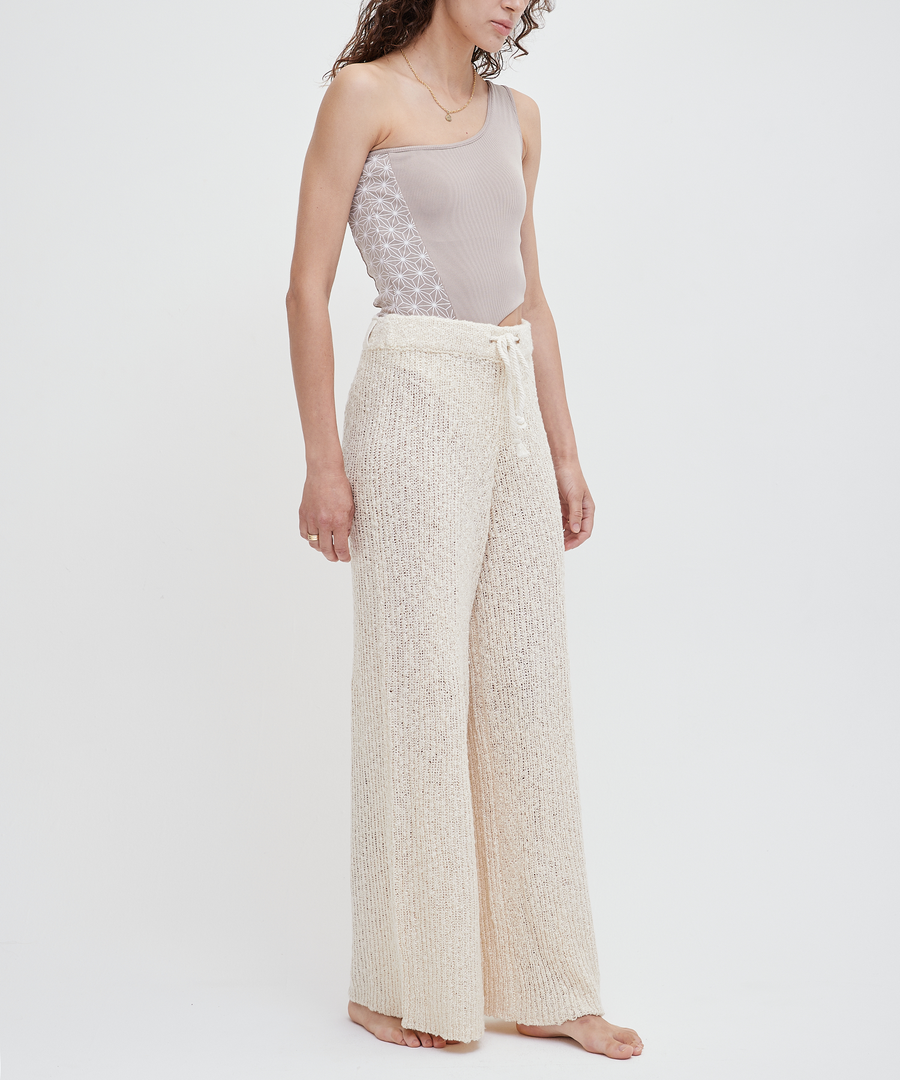 knit loose pants with satin petticoat