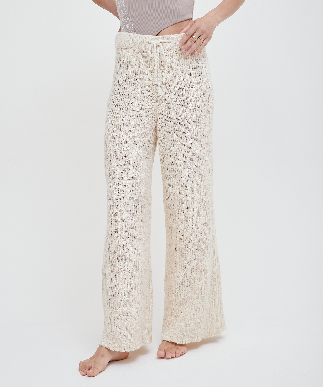 knit loose pants with satin petticoat