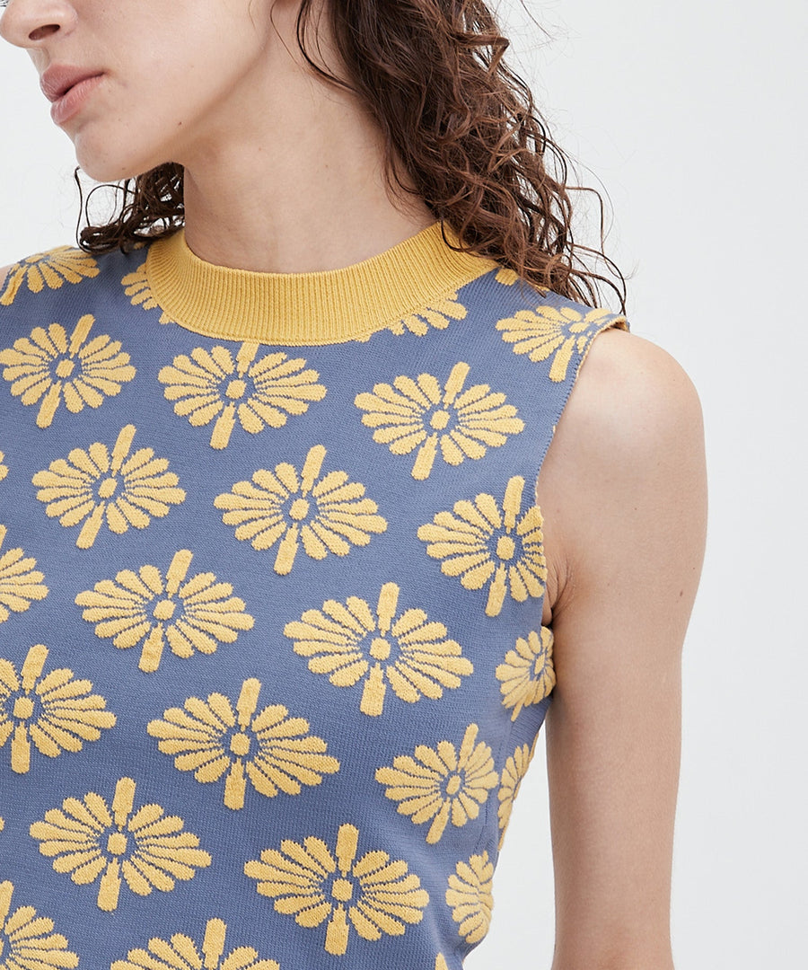 relaxing KIKU knit top / 薄花(light blue)