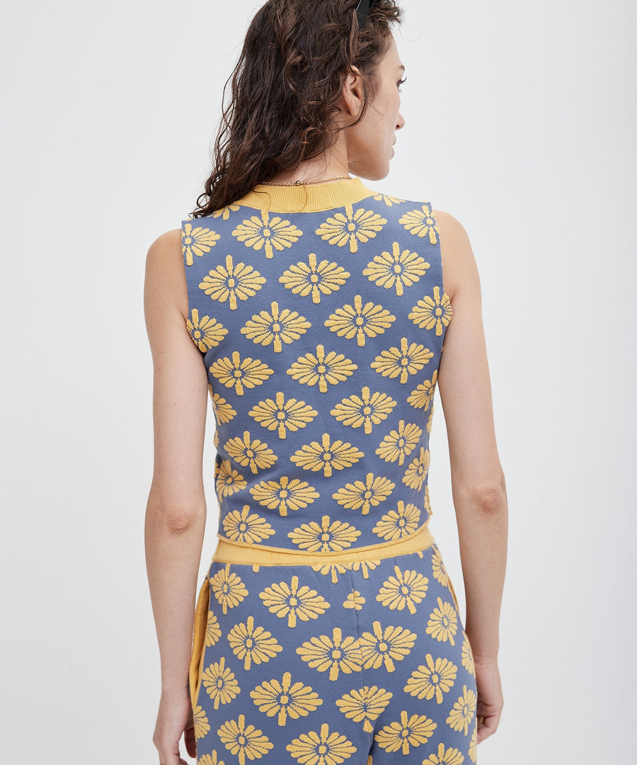 relaxing KIKU knit top / 薄花(light blue)