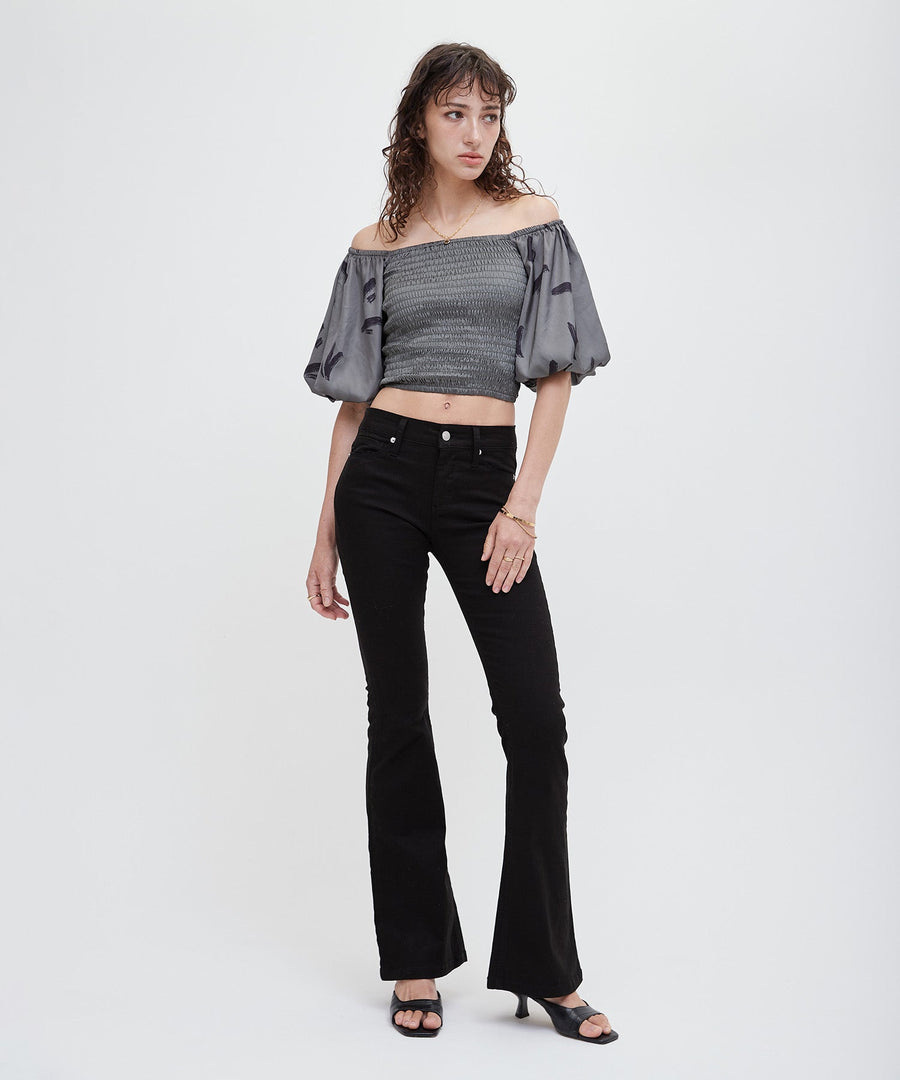 two way silky balloon sleeve top / 薄墨(gray)