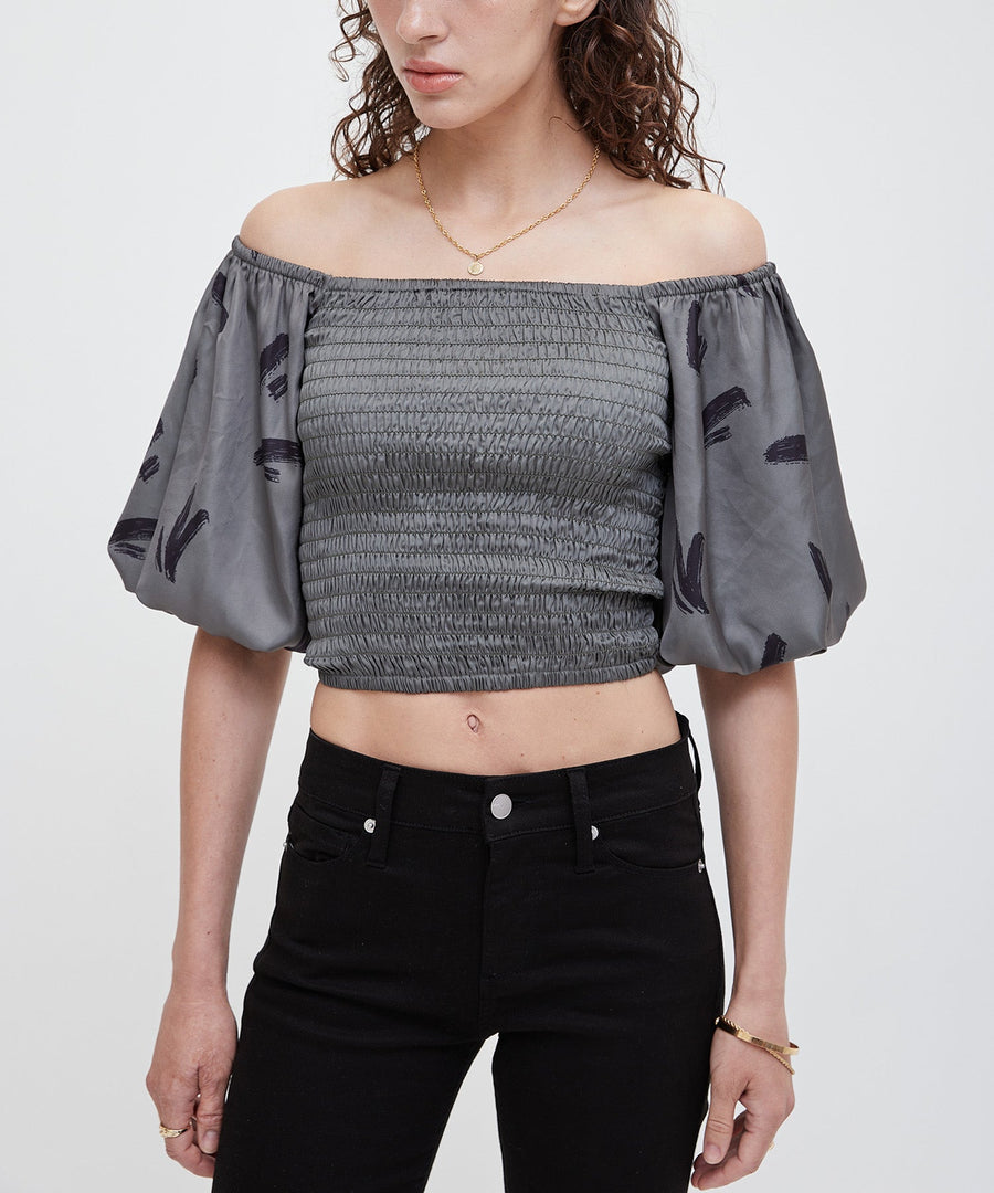 two way silky balloon sleeve top / 薄墨(gray)