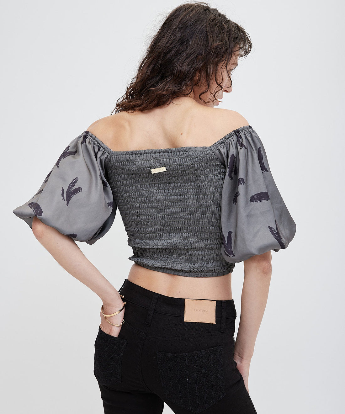 two way silky balloon sleeve top / 薄墨(gray)