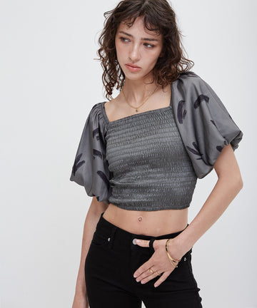 two way silky balloon sleeve top