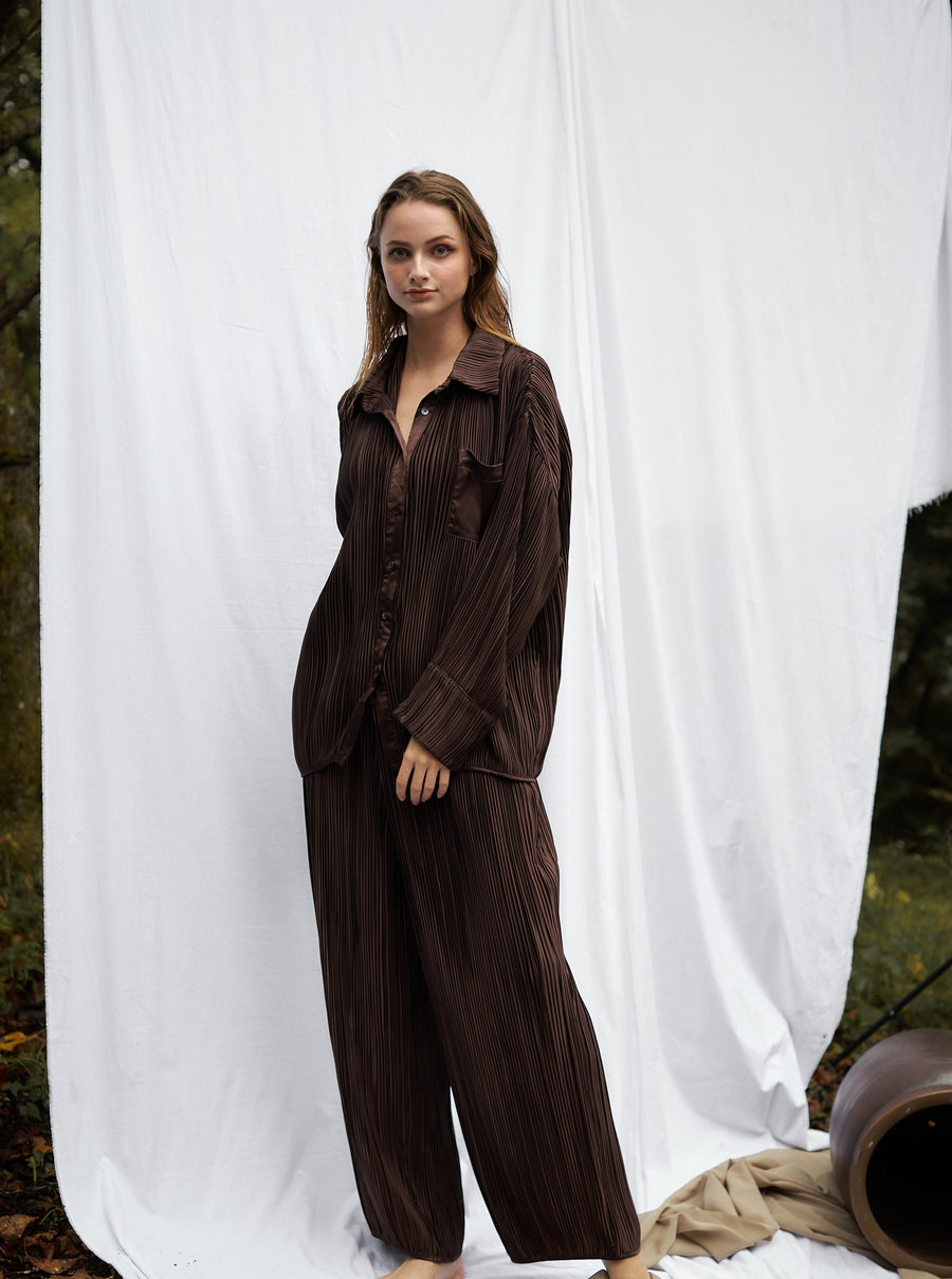 elegant satin pleated shirt