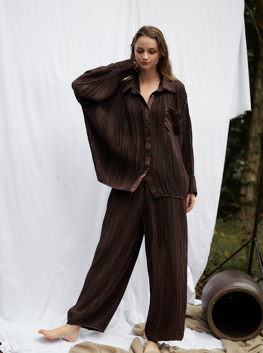 elegant satin pleated shirt