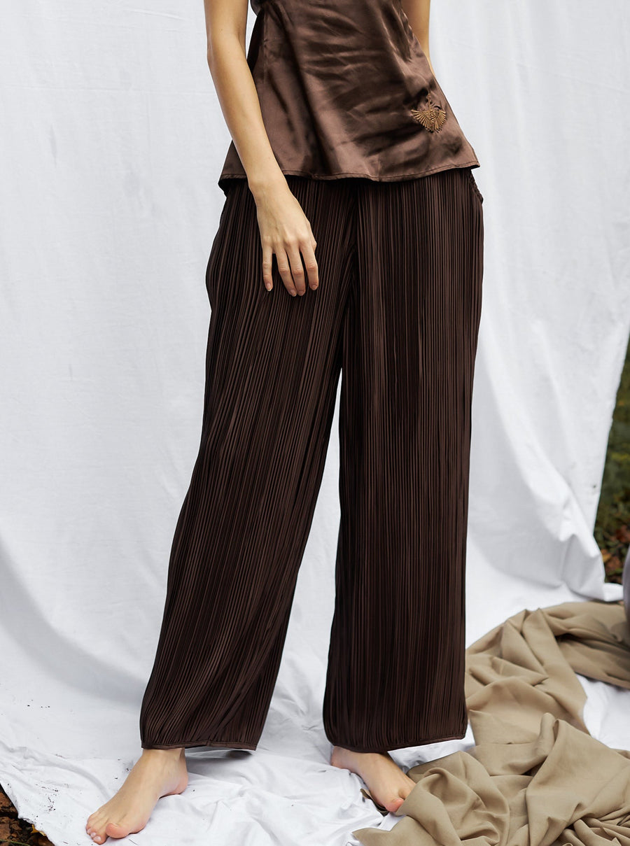 elegant satin pleated pants