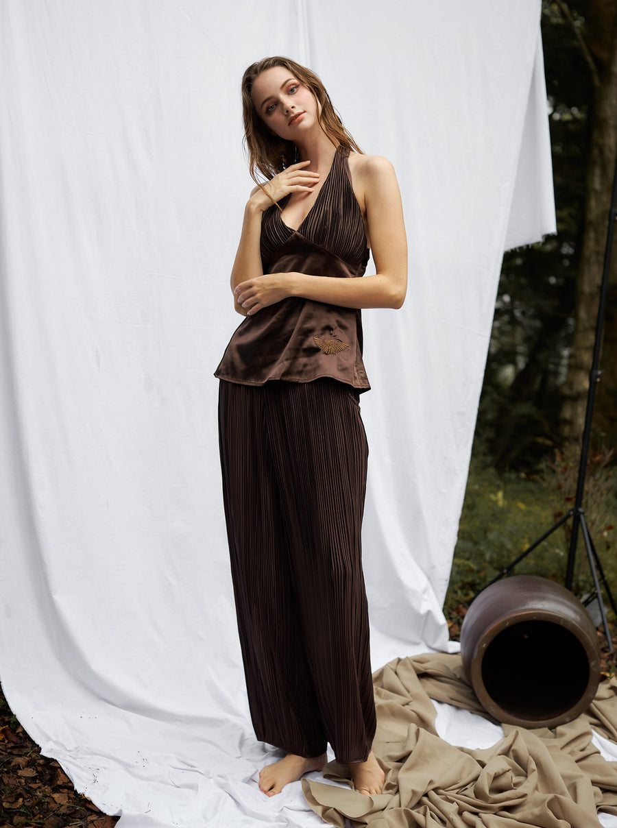 elegant satin pleated pants