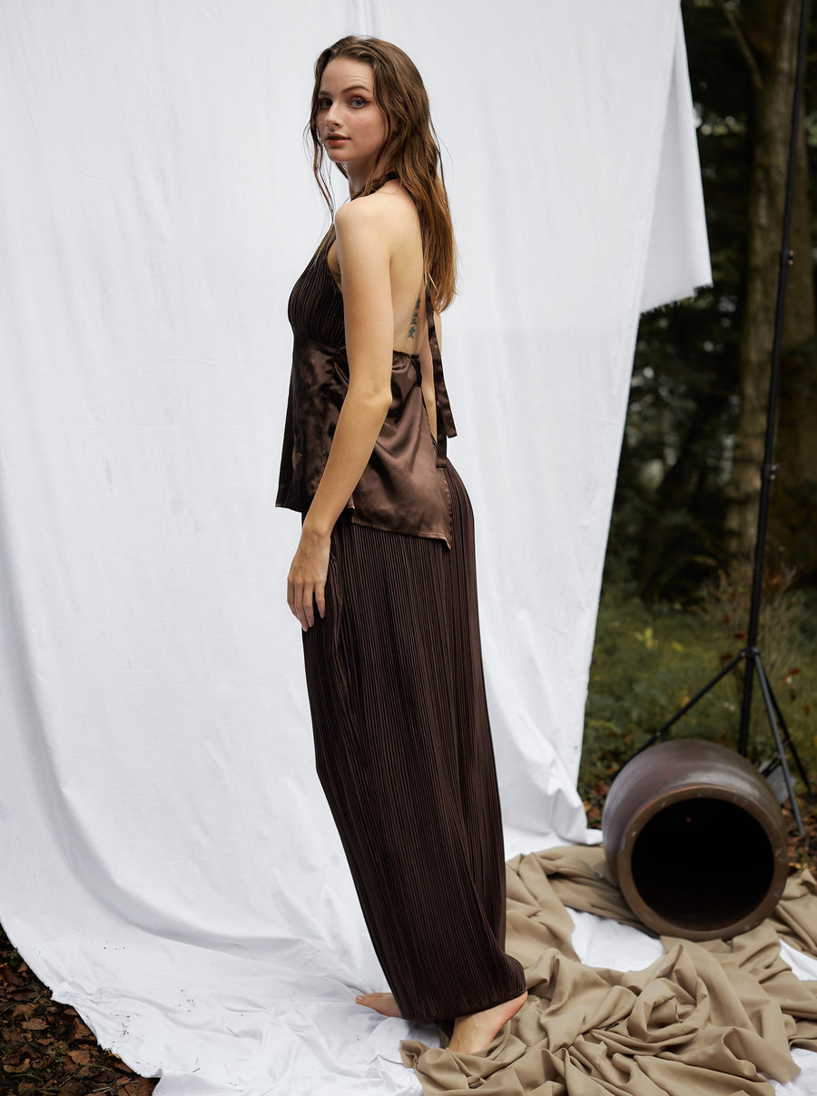 elegant satin pleated pants