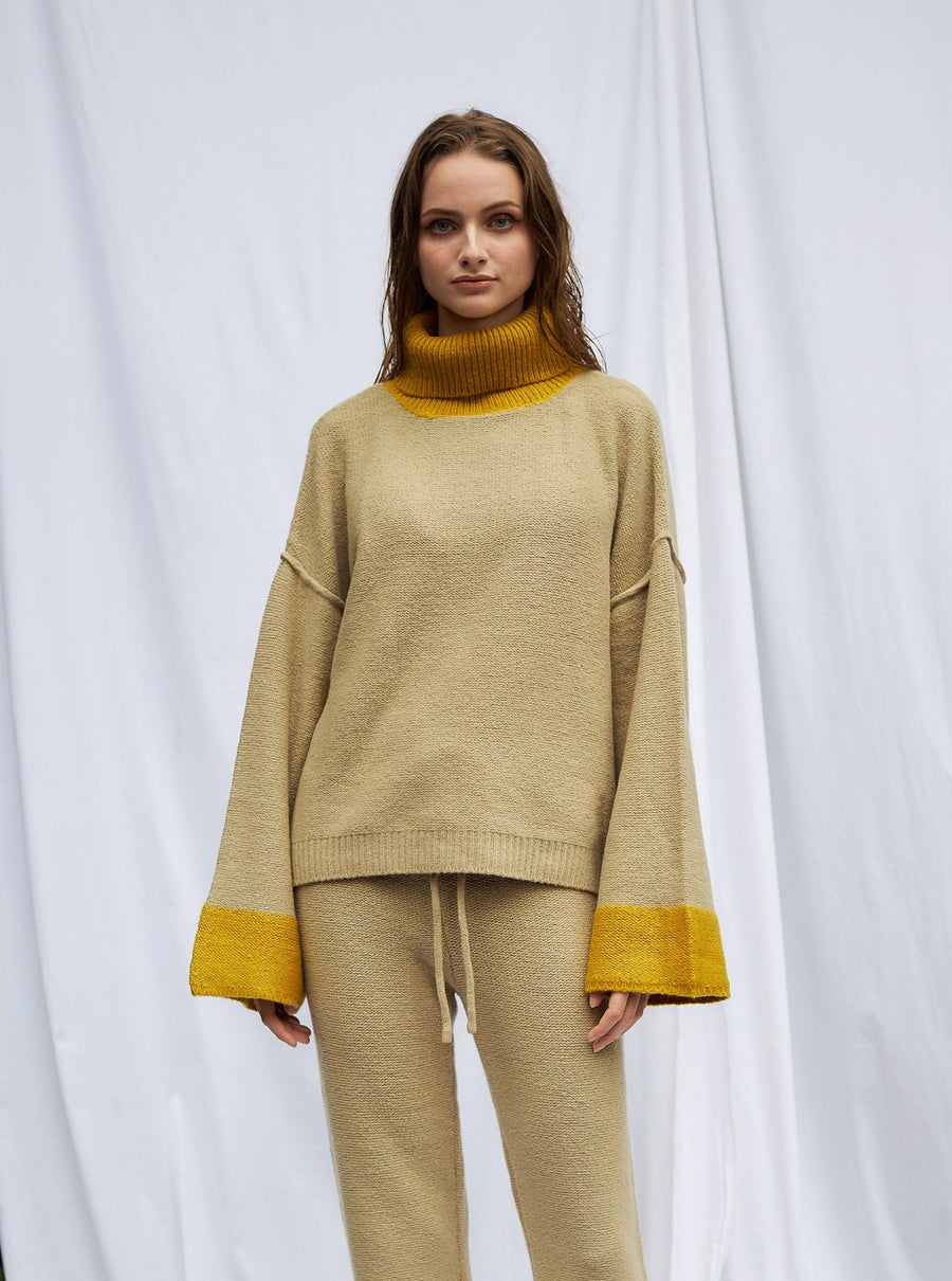 two-tone soft knit turtle top