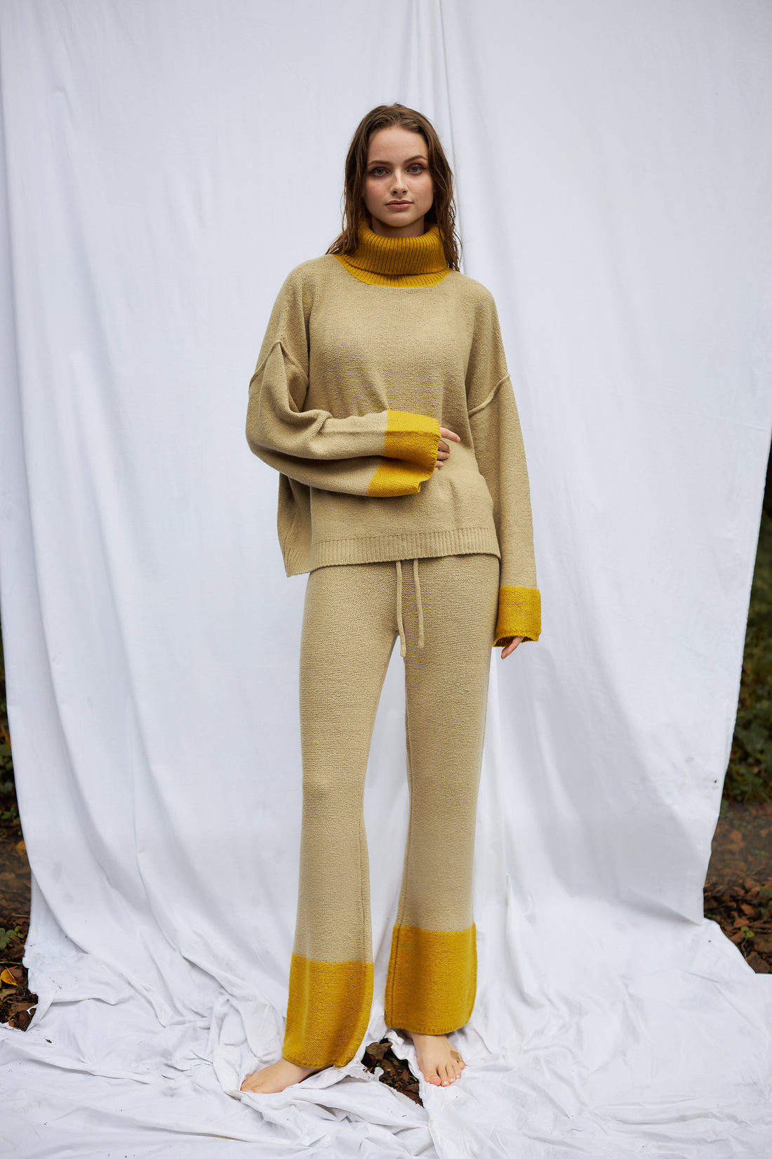 two-tone soft knit turtle top