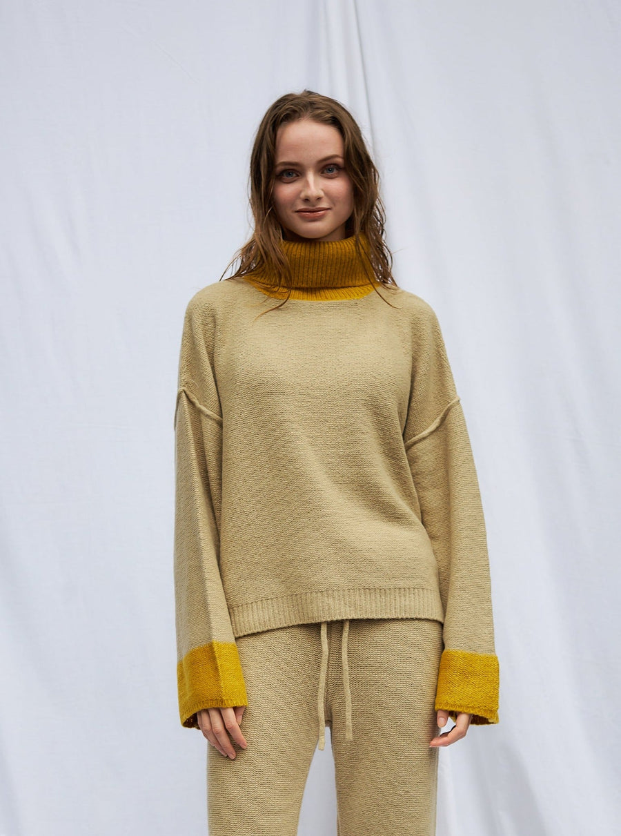 two-tone soft knit turtle top