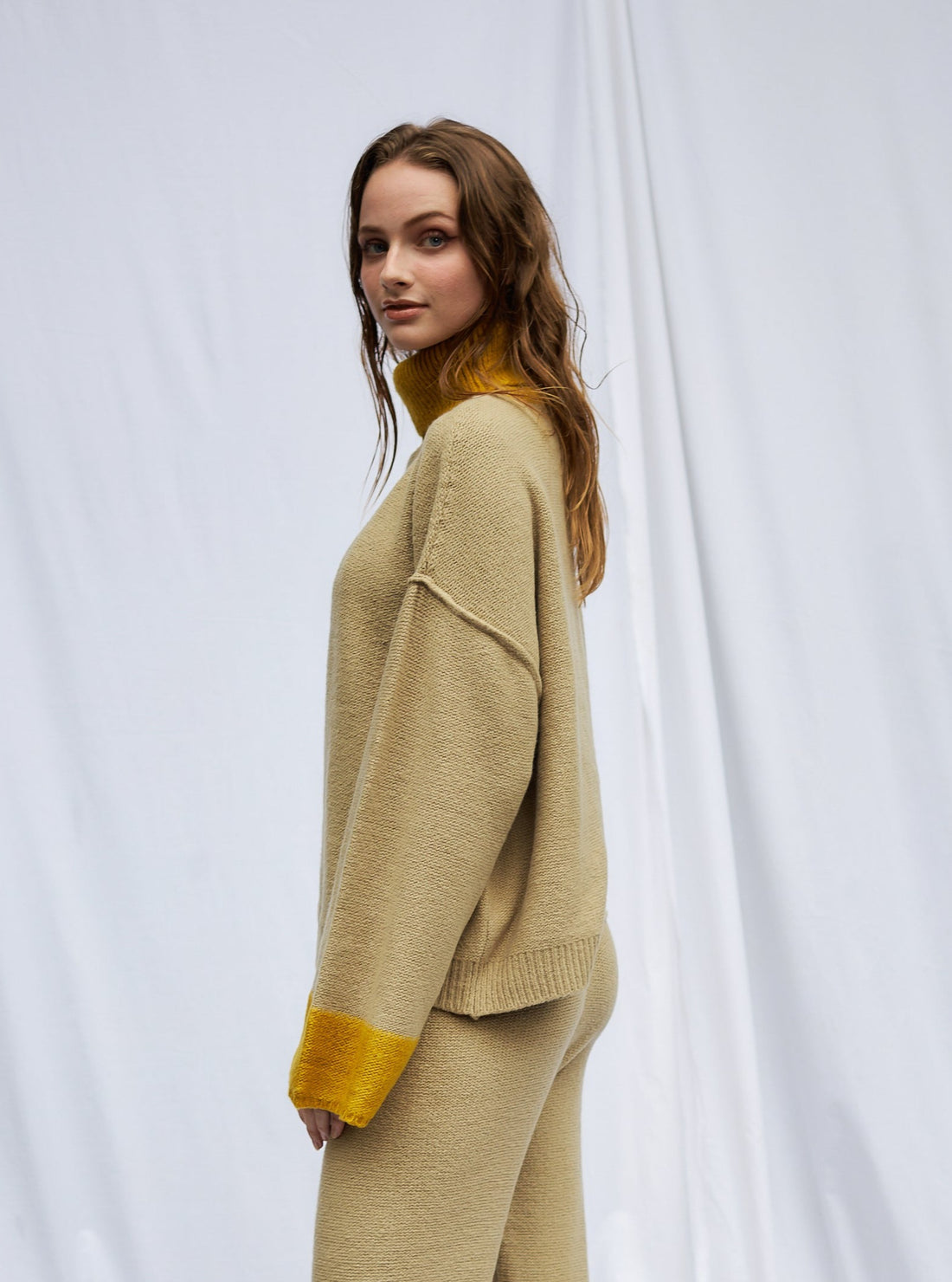 two-tone soft knit turtle top
