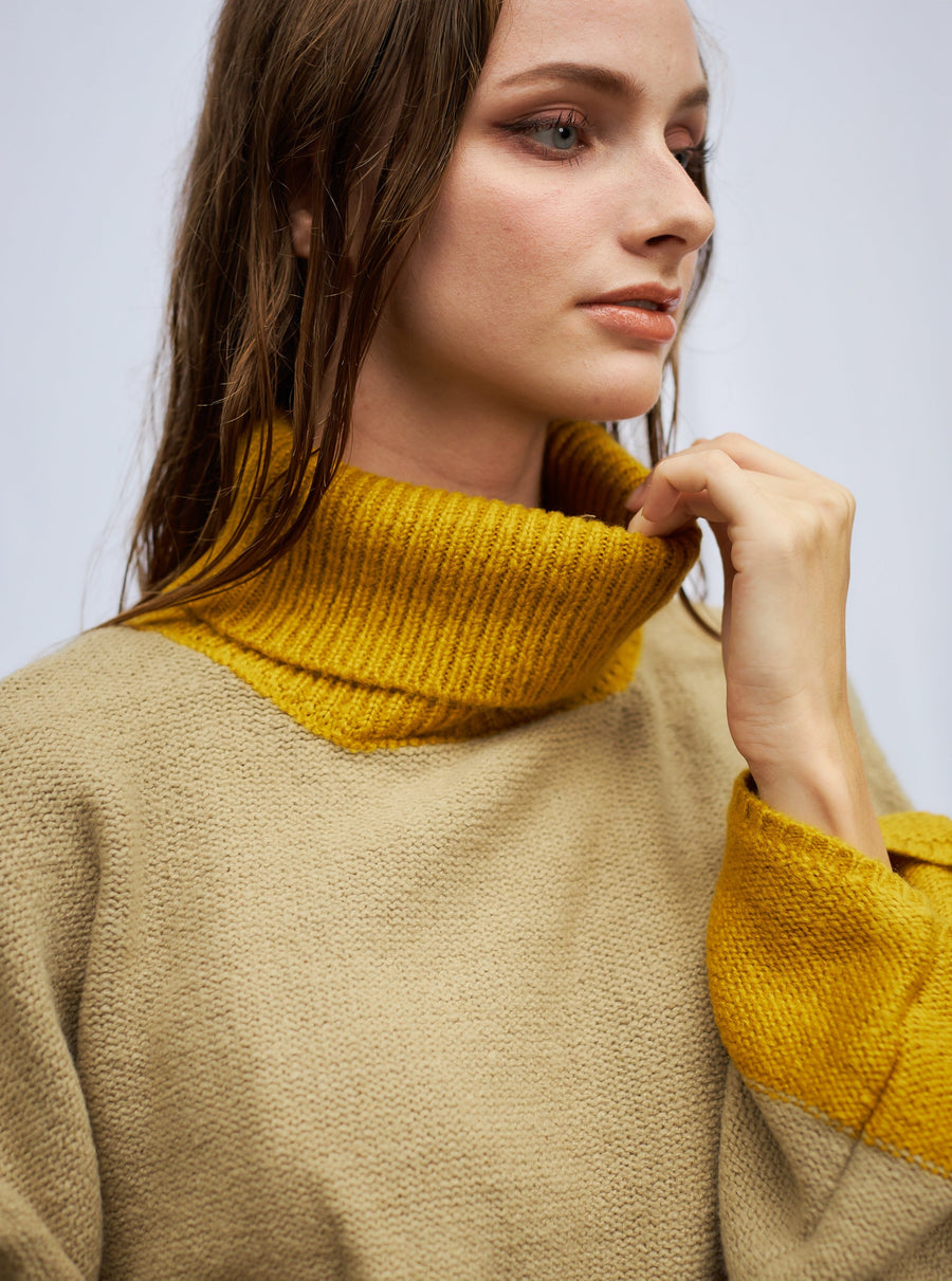 two-tone soft knit turtle top