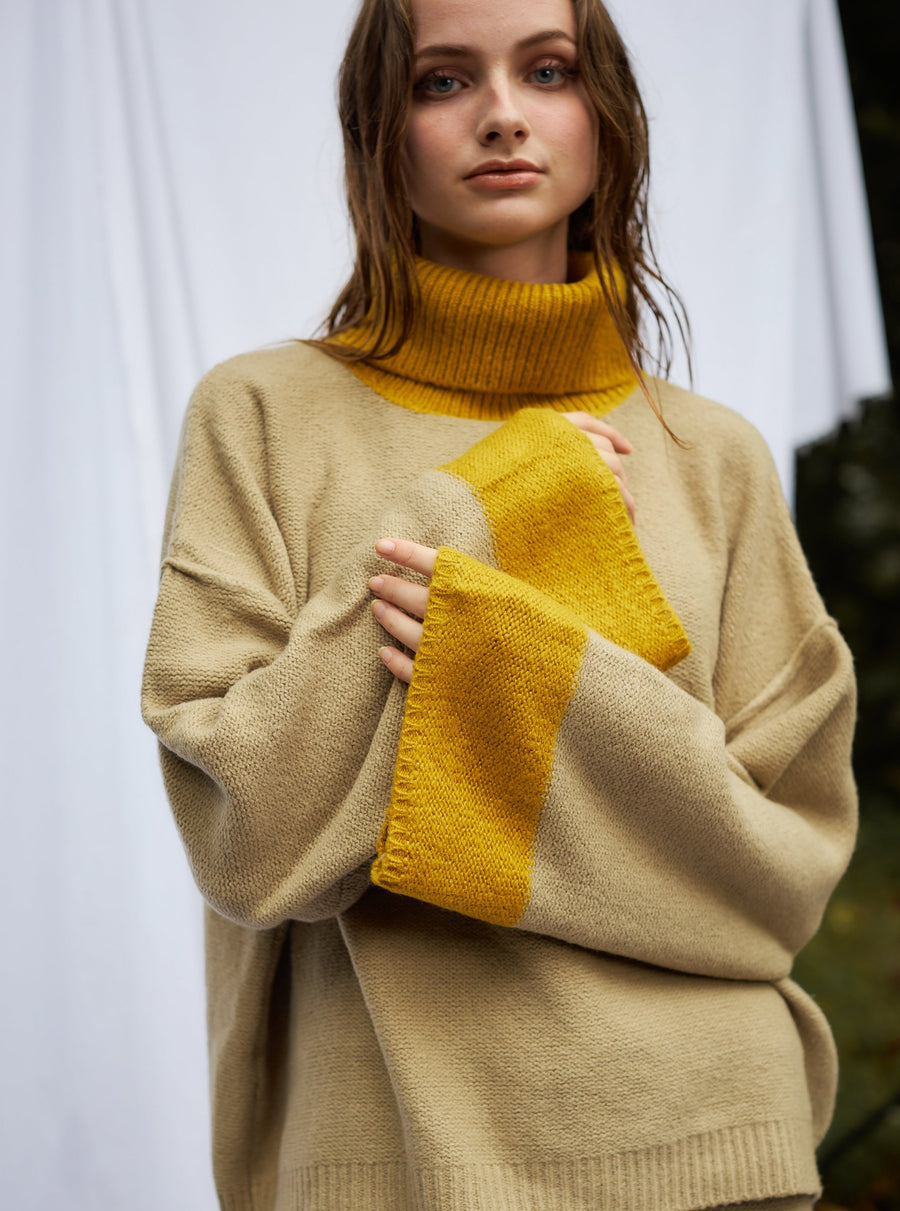 two-tone soft knit turtle top