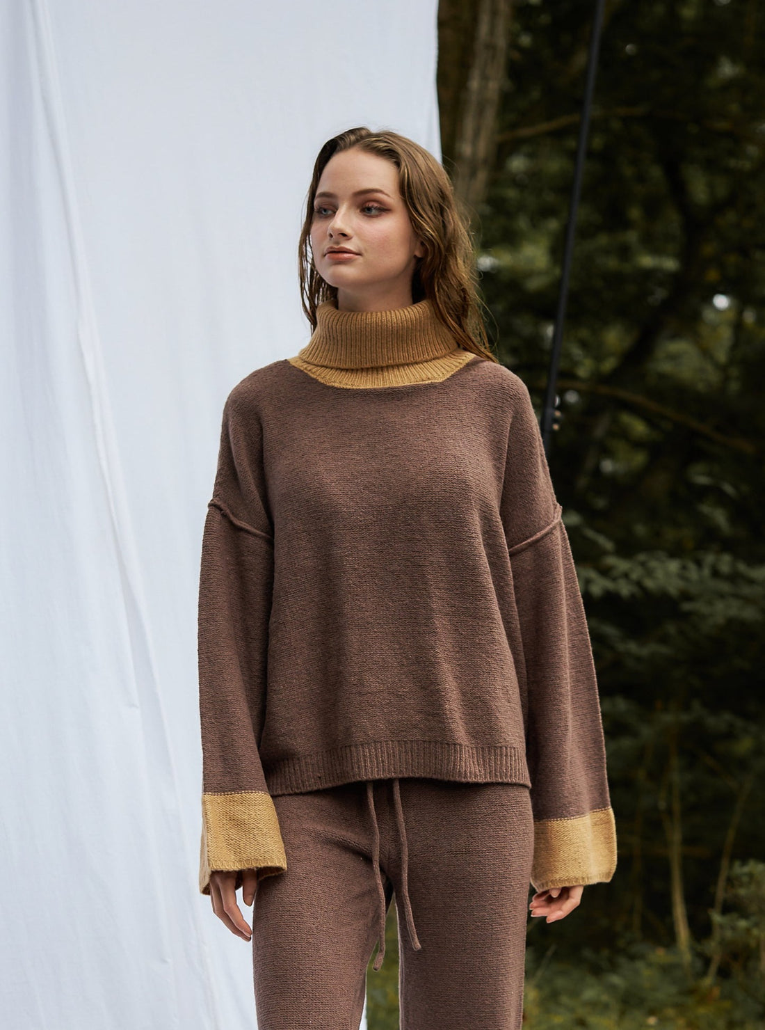 two-tone soft knit turtle top