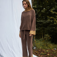 two-tone soft knit pants / 枯茶(brown)