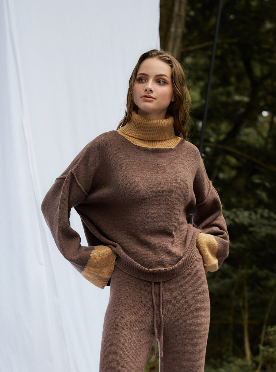 two-tone soft knit turtle top