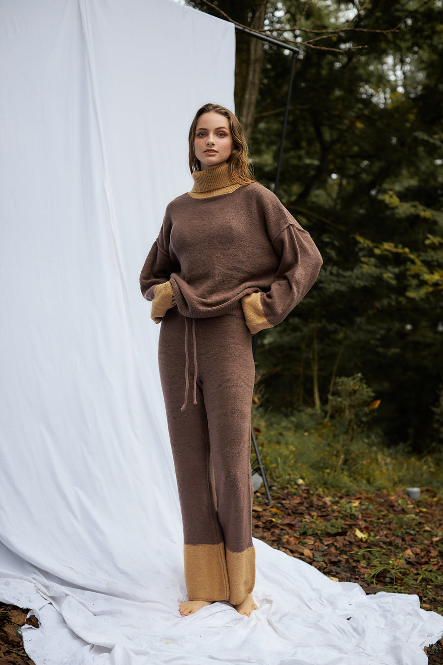 two-tone soft knit turtle top