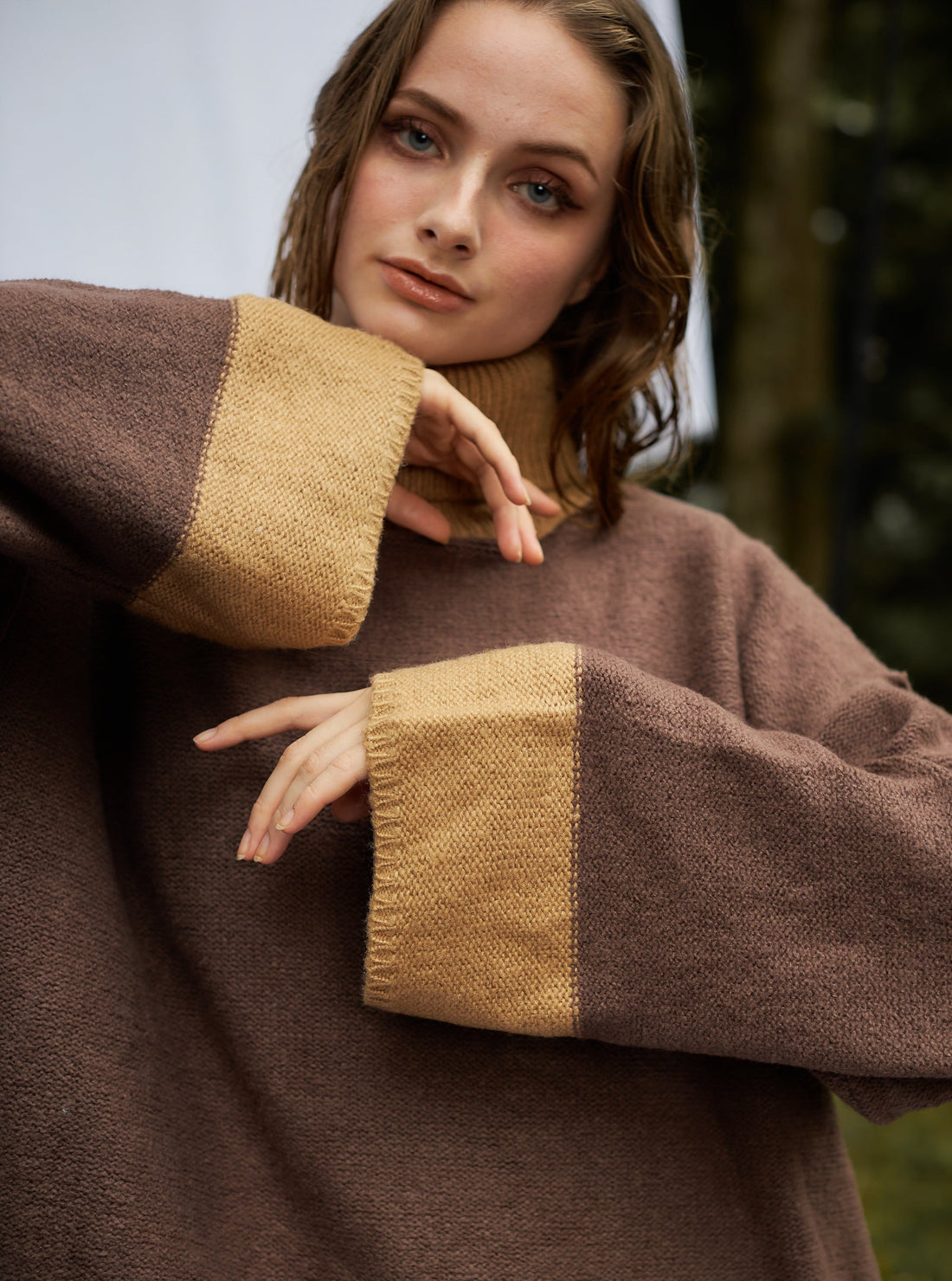 two-tone soft knit turtle top