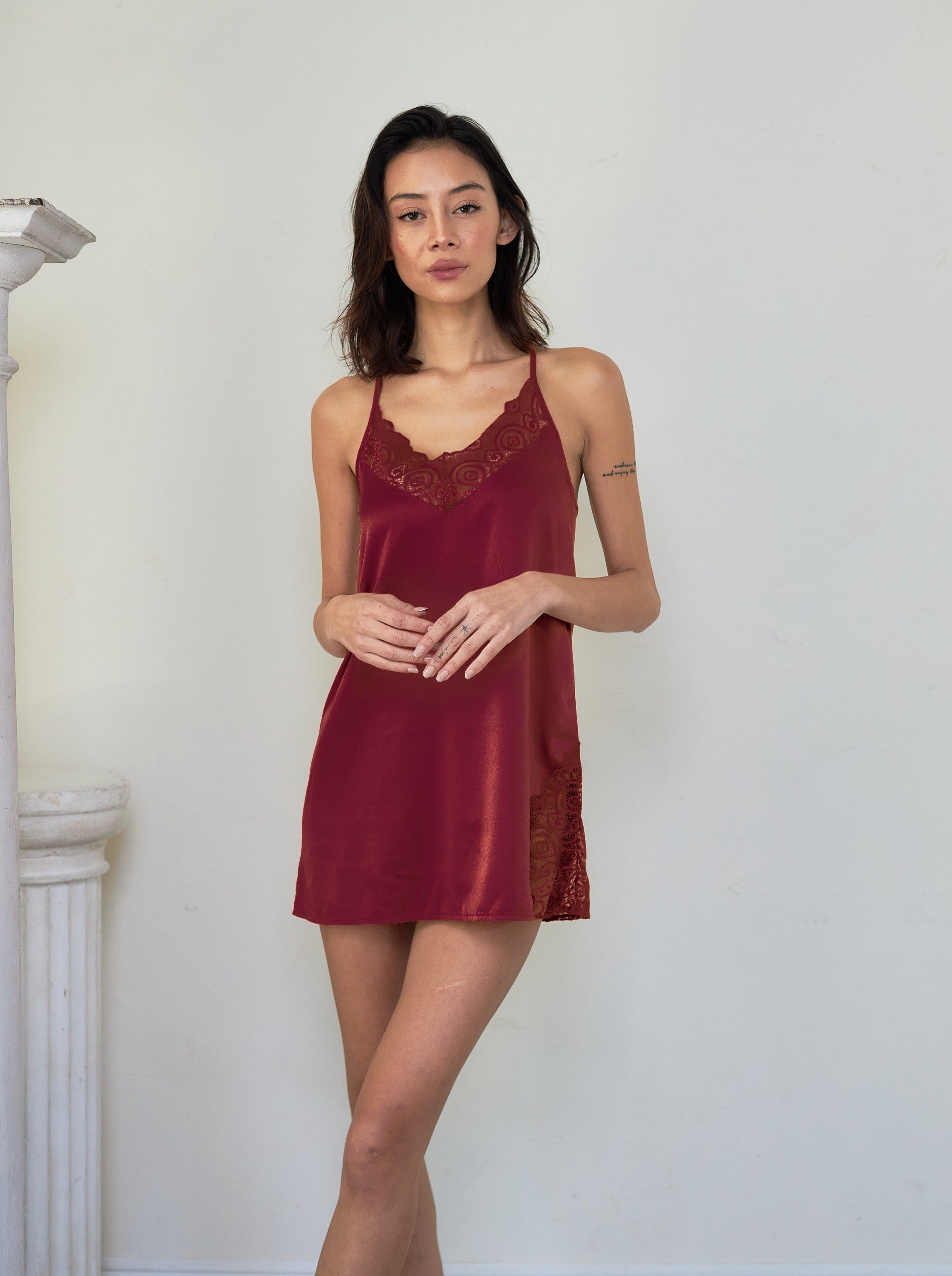 lace satin sleep slip dress